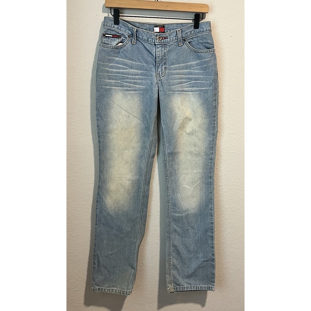 Vintage Y2K Tommy Jeans Women's Jeans Size 7 Whiskered Light Wash Straight